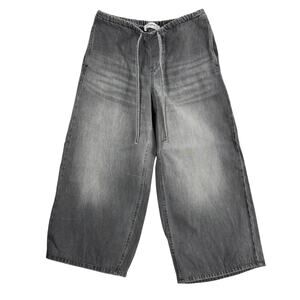 PULL & BEAR Size S Black/Gray Distressed Wash Wide Leg Culottes Denim Jeans